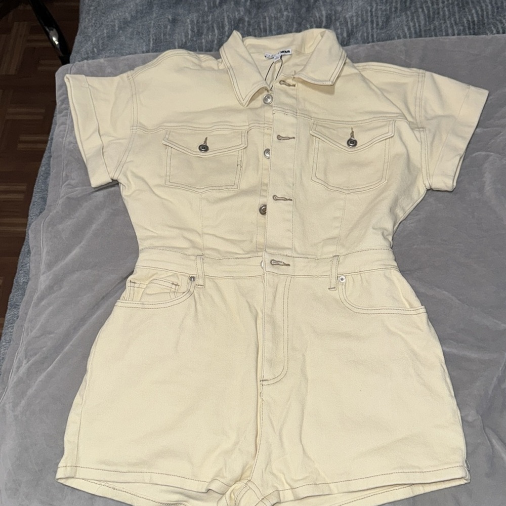 NWT - Cream Denim Short Jump Suit